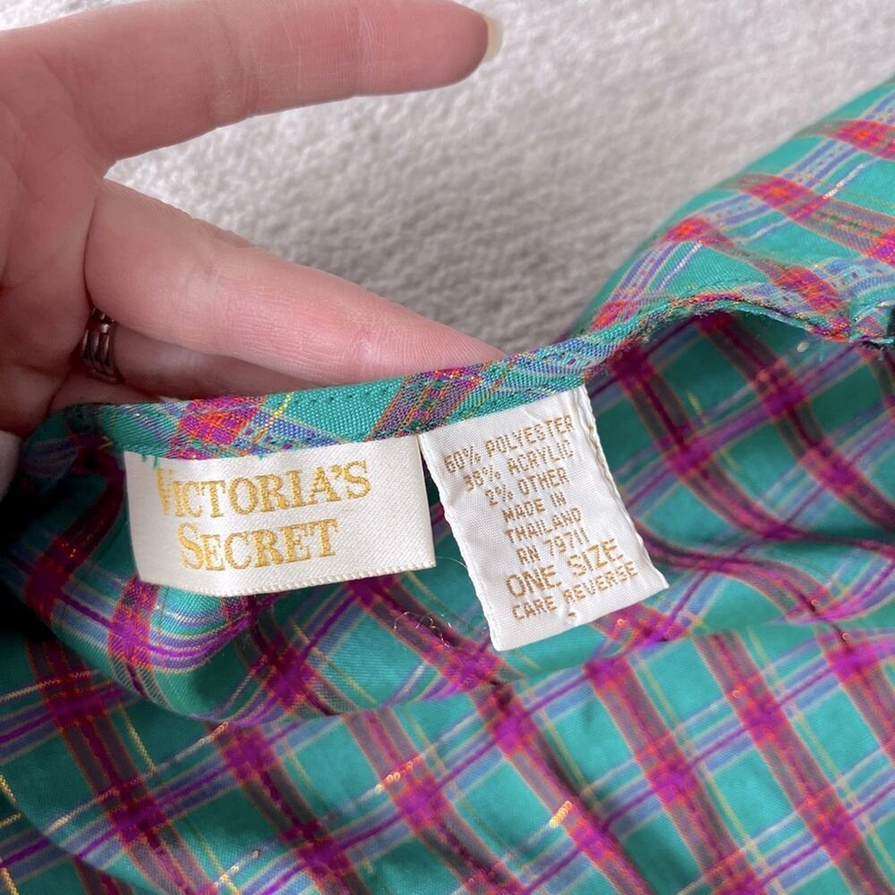 Vintage Victoria’s Secret Gold Label Green & Red Plaid Sexy Robe (One Size) - Picture 5 of 7
